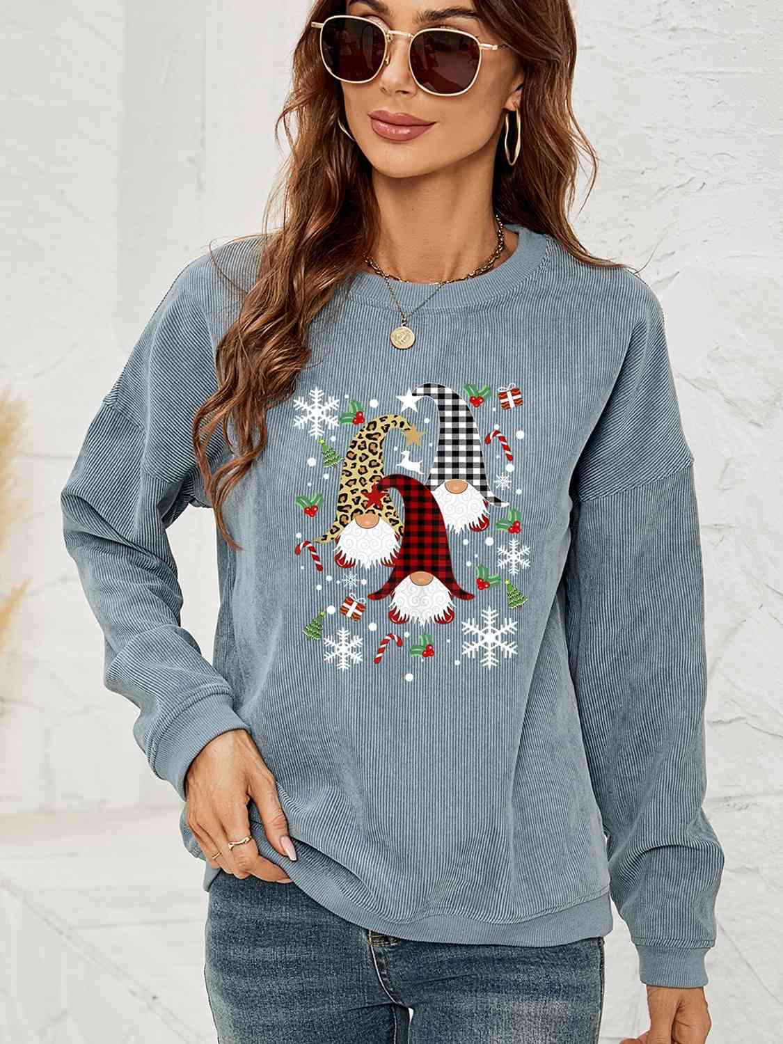 Faceless Gnome Graphic Drop Shoulder Sweatshirt BLUE ZONE PLANET