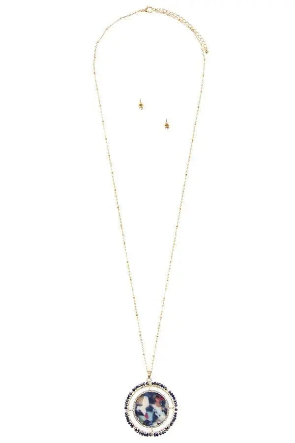 Faceted bead acetate circle pendant necklace set Blue Zone Planet