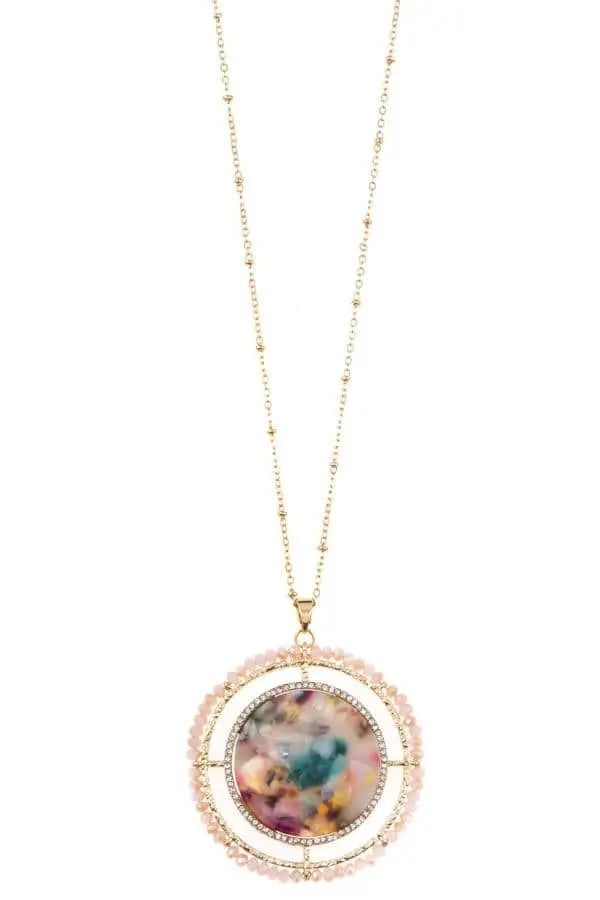 Faceted bead acetate circle pendant necklace set Blue Zone Planet