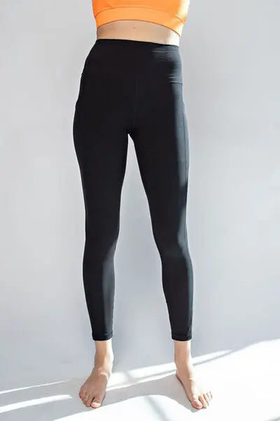 Faith Apparel High Waist Wide Waistband Leggings BLUE ZONE PLANET