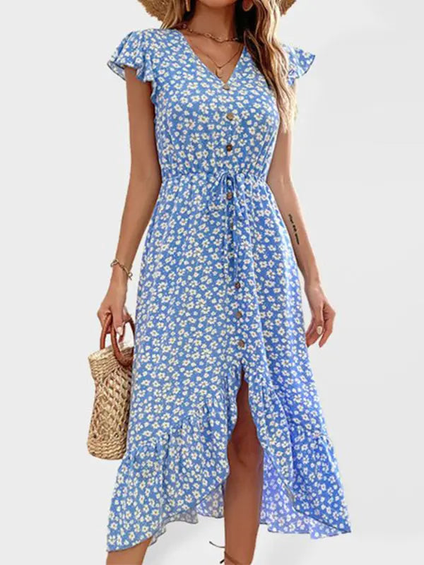 Fashion Irregular Printed Dress Mid Length BLUE ZONE PLANET