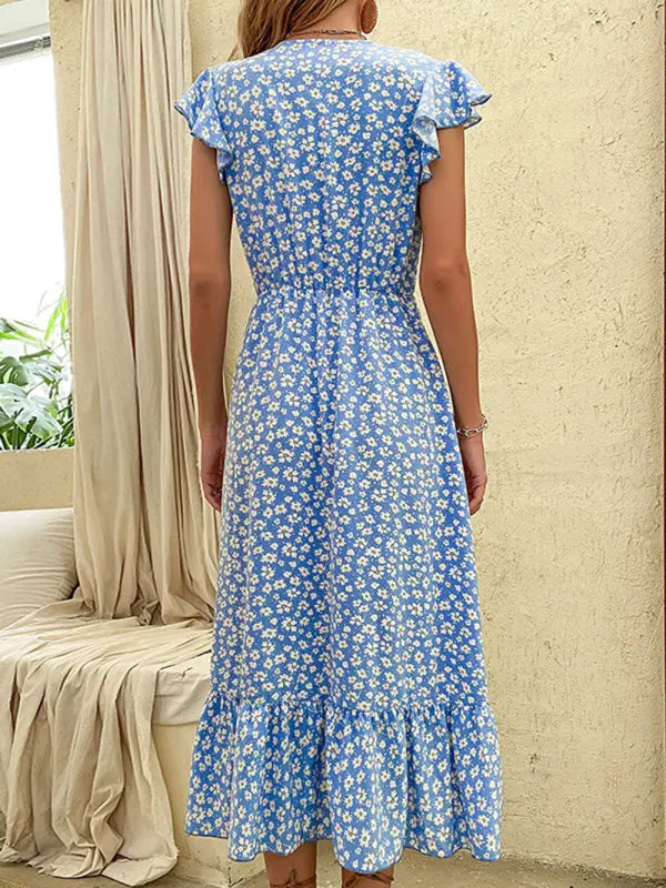 Fashion Irregular Printed Dress Mid Length BLUE ZONE PLANET