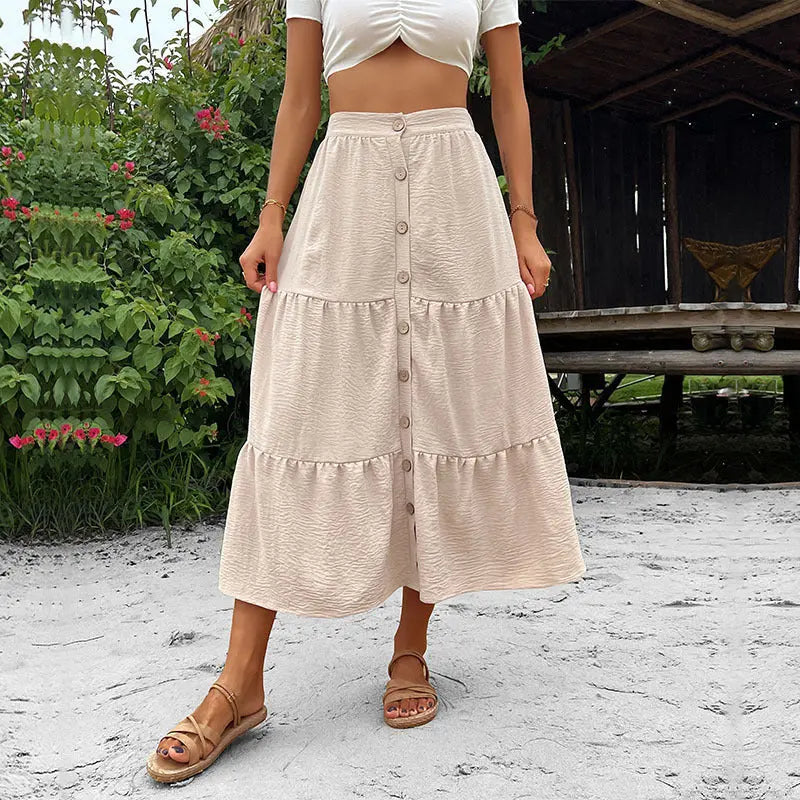 Fashion Skirt Solid Color Skirt Mid Length kakaclo