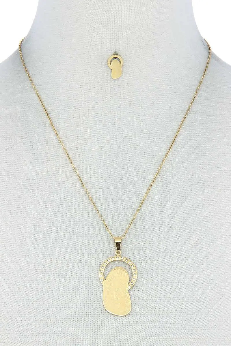 Fashion Stylish Mary Pendant Necklace And Earring Set Blue Zone Planet