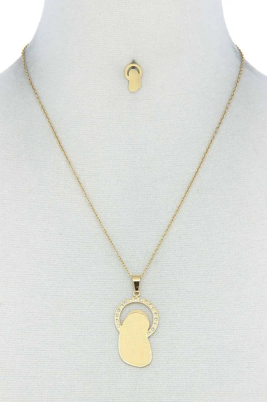 Fashion Stylish Mary Pendant Necklace And Earring Set Blue Zone Planet