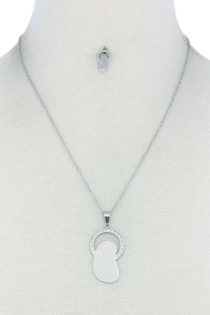 Fashion Stylish Mary Pendant Necklace And Earring Set Blue Zone Planet