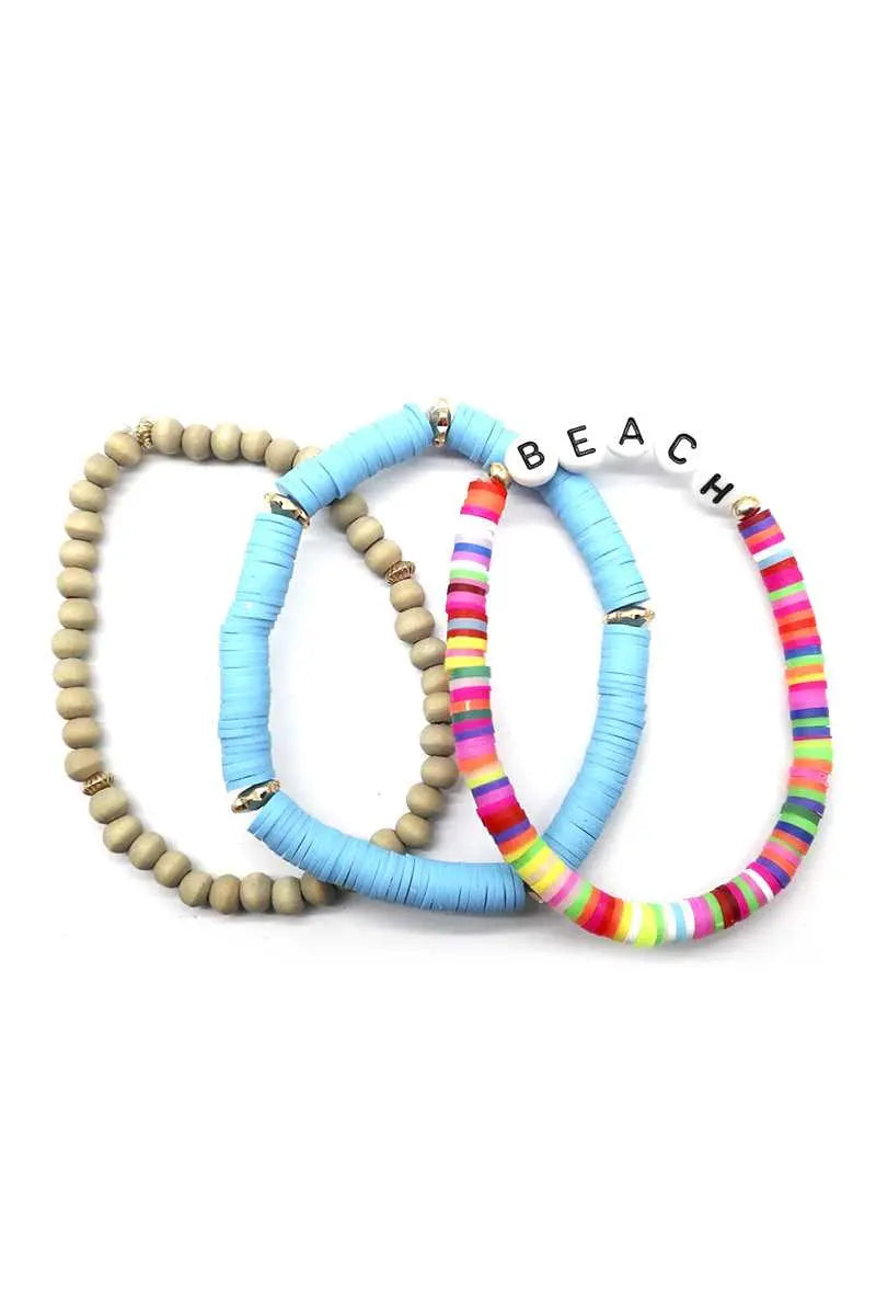Fashion Wood Rubber Disc Bead Beach Letter Stretch Multi Bracelet Blue Zone Planet