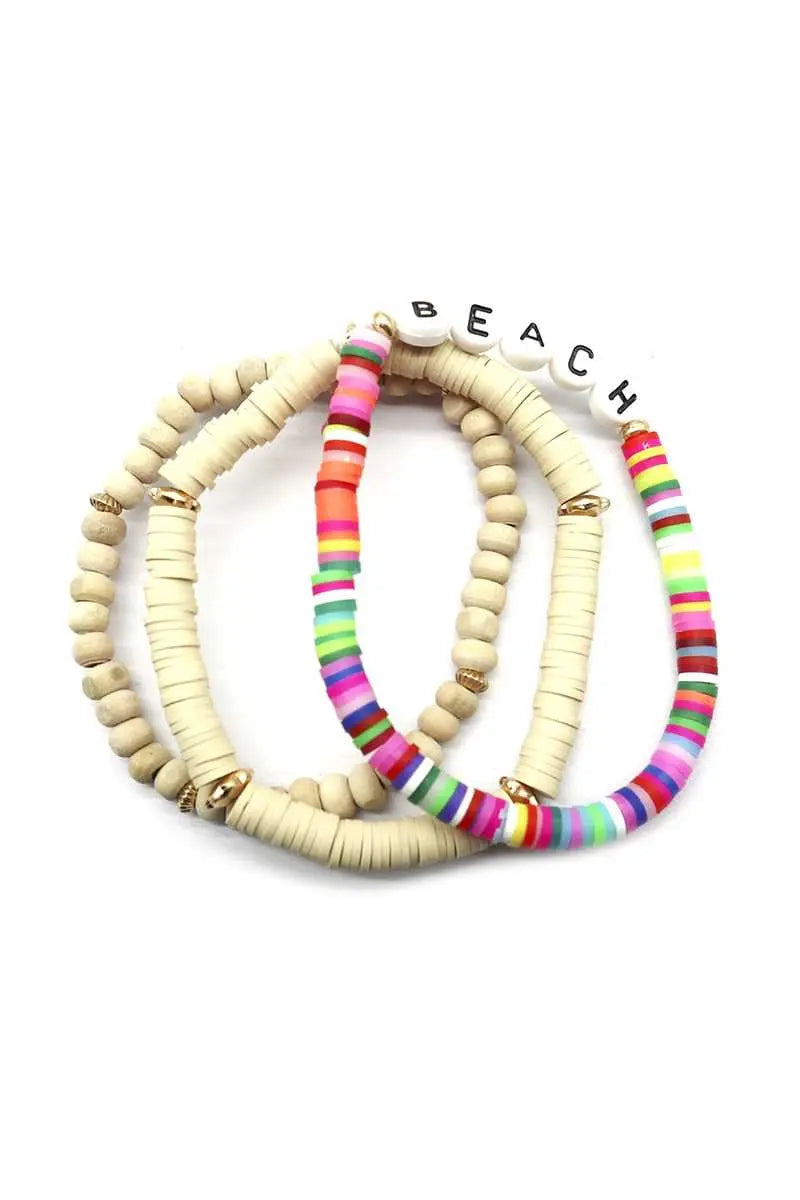 Fashion Wood Rubber Disc Bead Beach Letter Stretch Multi Bracelet Blue Zone Planet