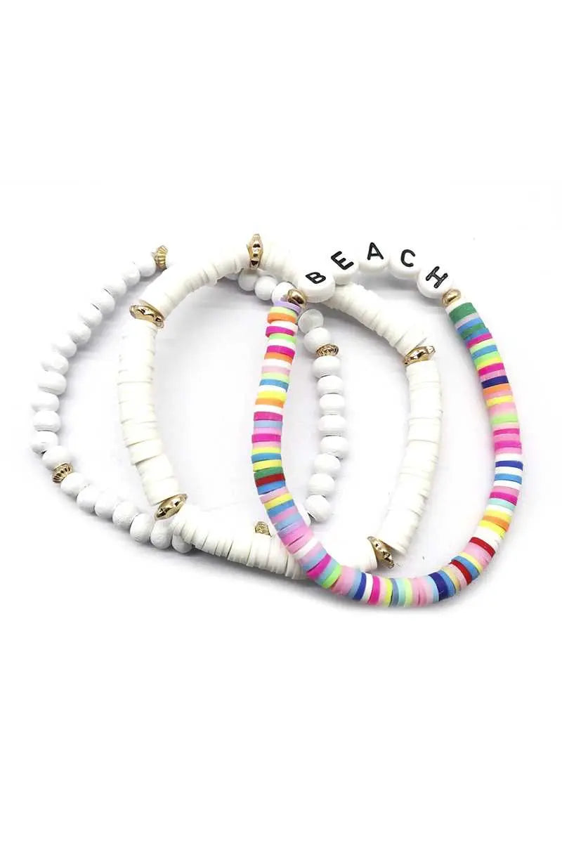 Fashion Wood Rubber Disc Bead Beach Letter Stretch Multi Bracelet Blue Zone Planet