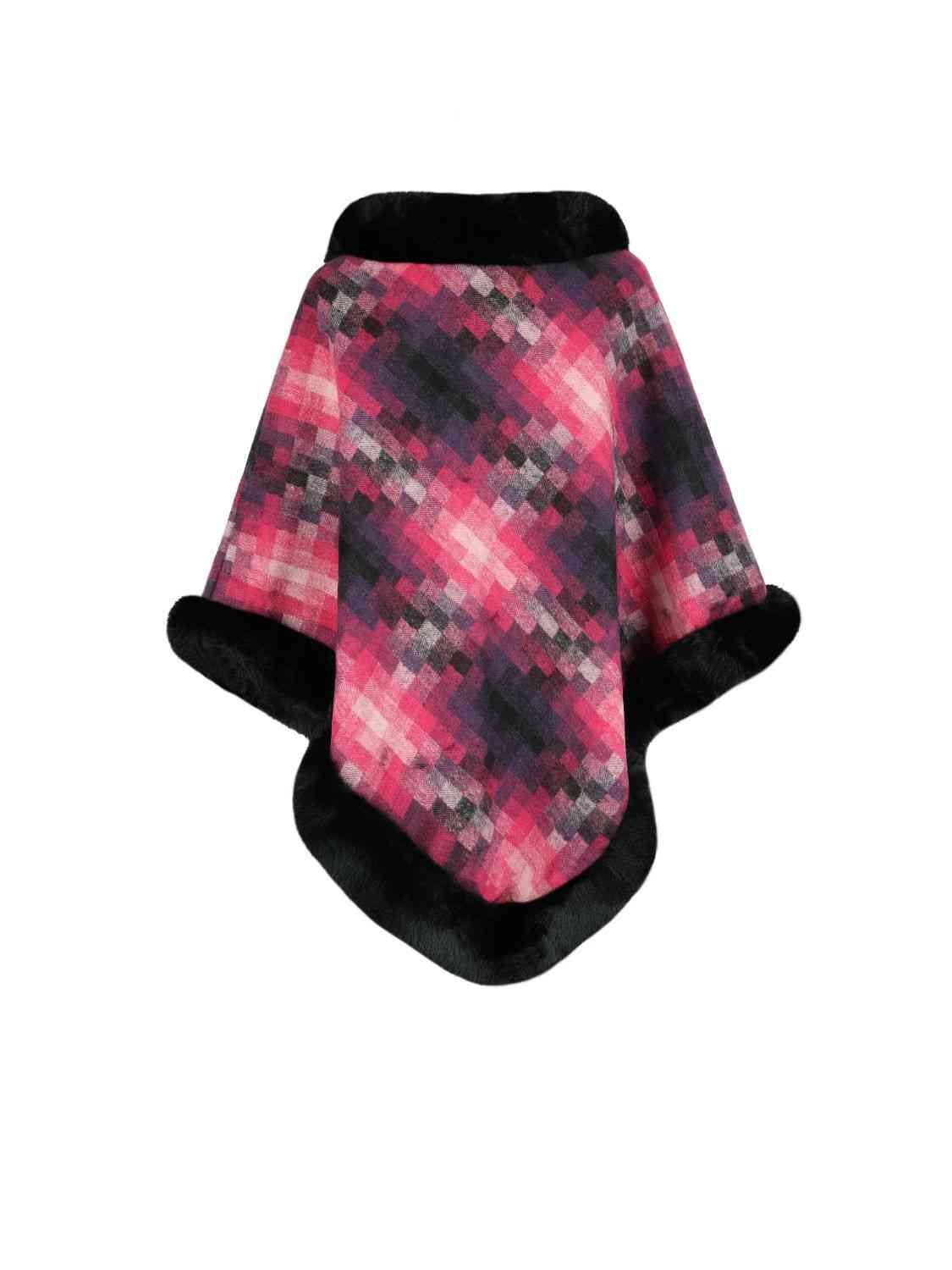 Faux Fur Trim Poncho BLUE ZONE PLANET