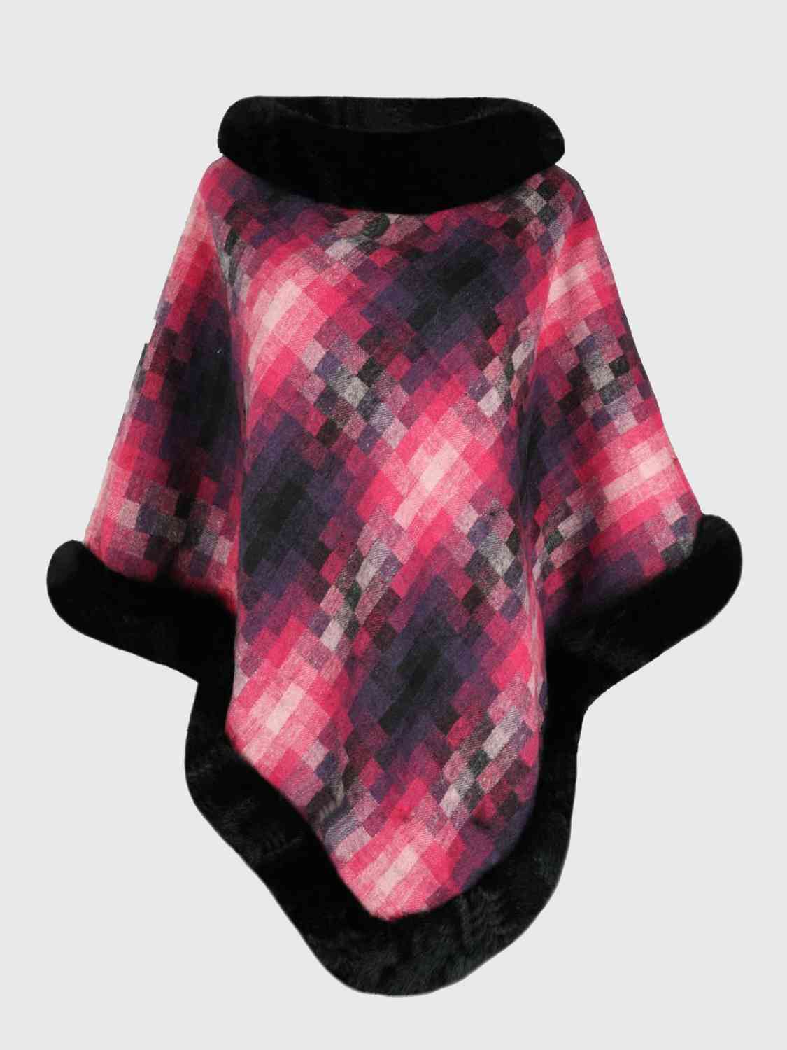 Faux Fur Trim Poncho BLUE ZONE PLANET