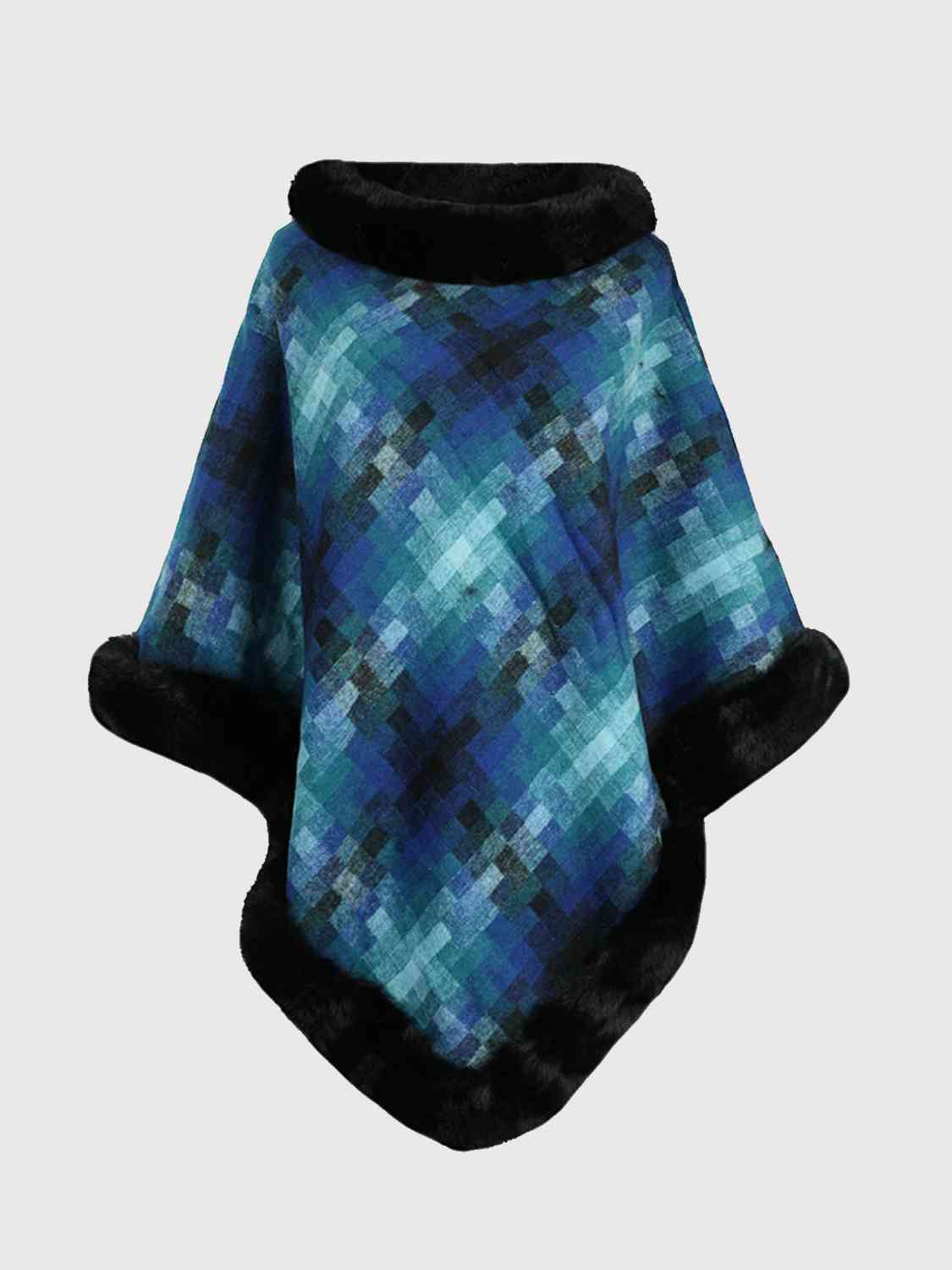 Faux Fur Trim Poncho BLUE ZONE PLANET