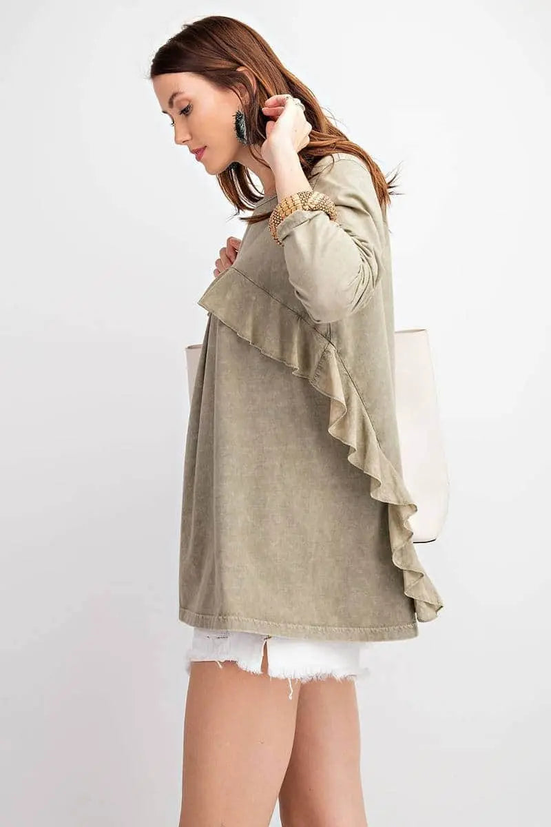 Feeling Free Ruffled Knit Tunic - Faded Olive Blue Zone Planet