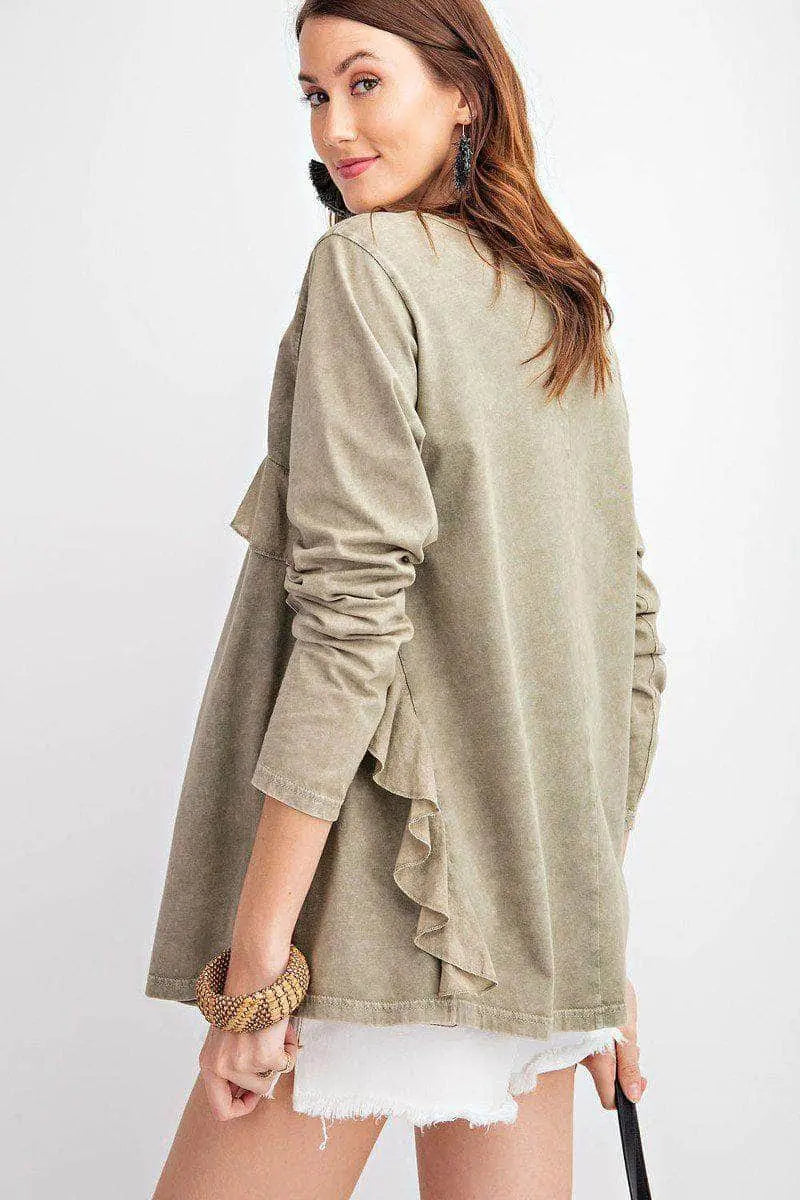 Feeling Free Ruffled Knit Tunic - Faded Olive Blue Zone Planet