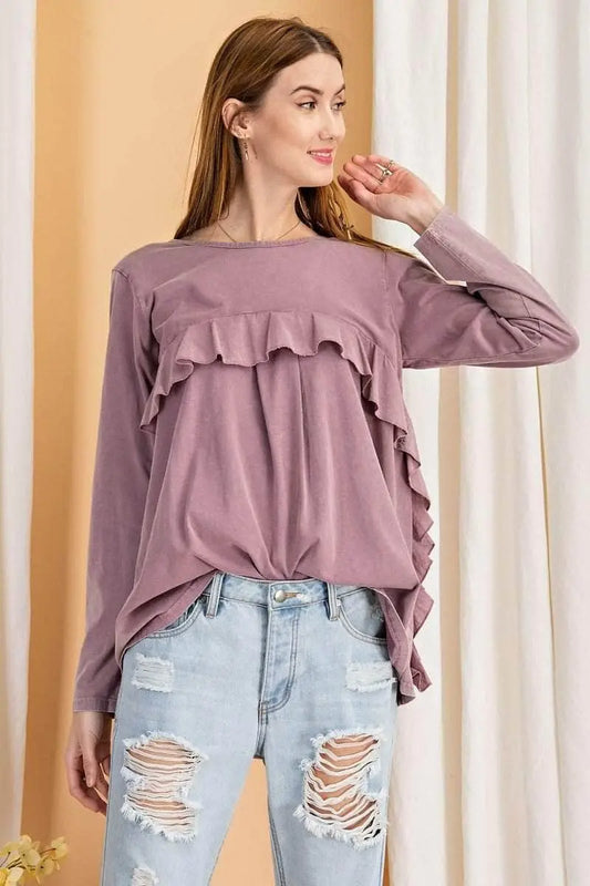 Feeling Free Ruffled Knit Tunic - Mauve Blue Zone Planet