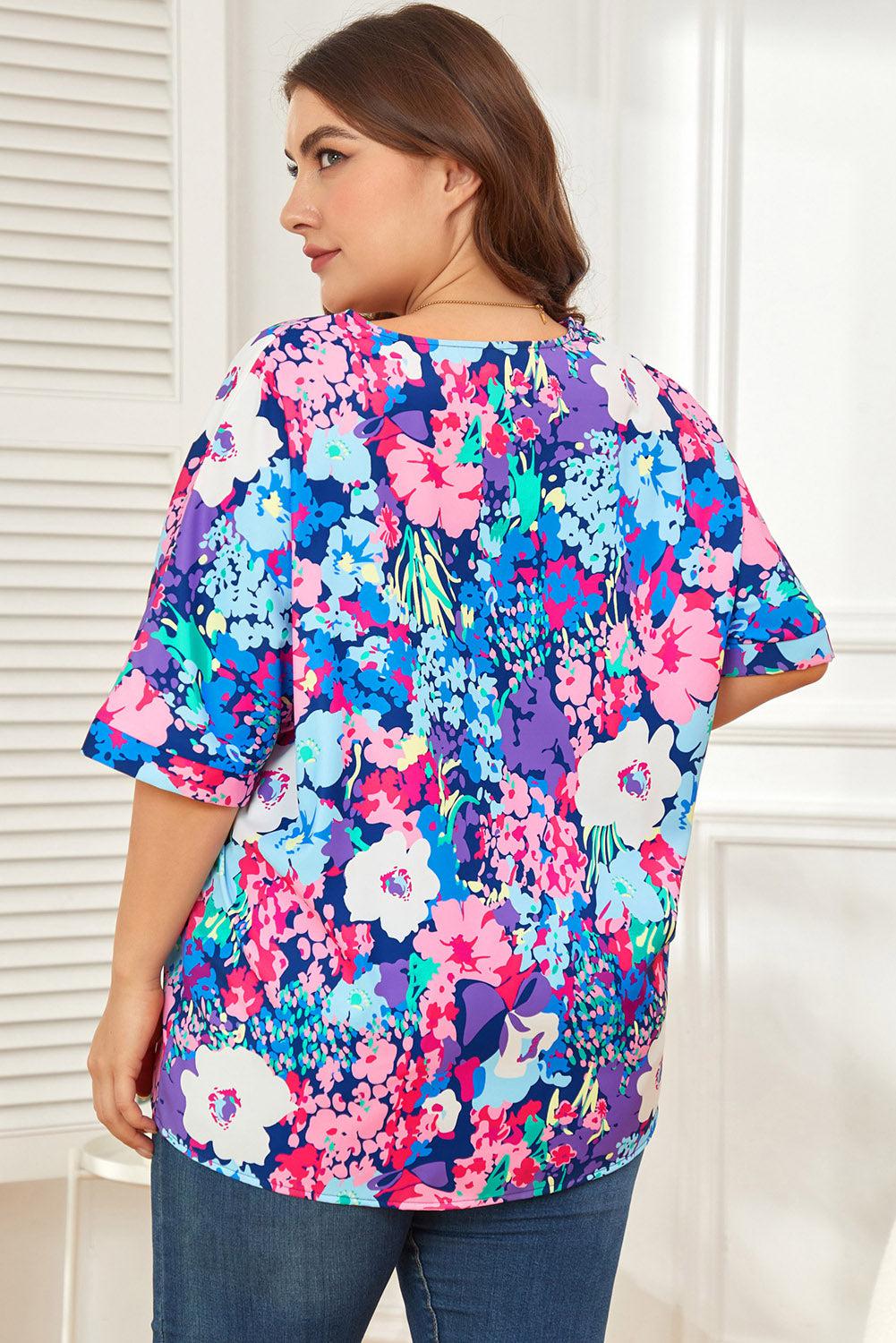 Floral Center Seam V-Neck Blouse BLUE ZONE PLANET