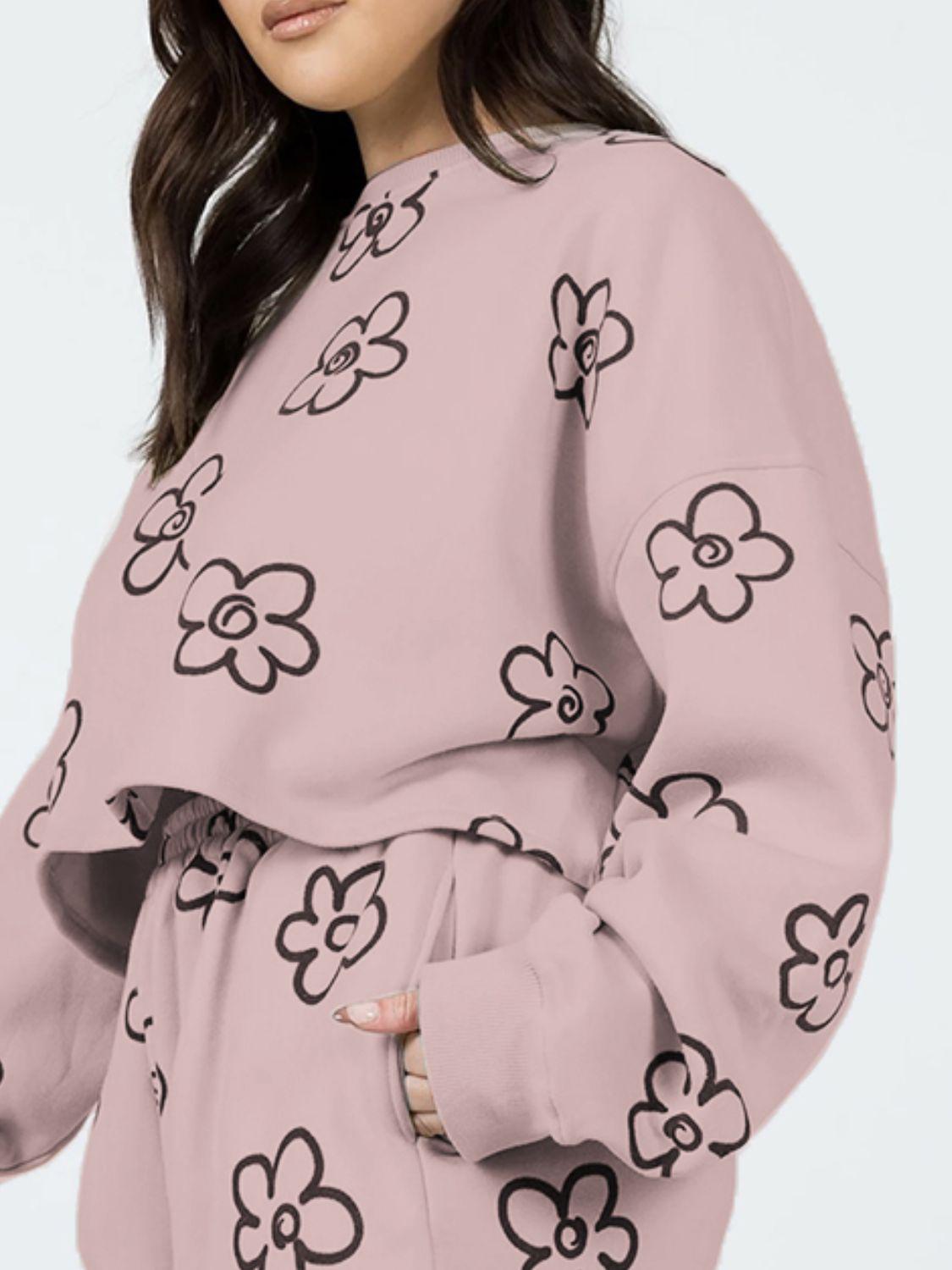 Floral Dropped Shoulder Sweatshirt and Shorts Set BLUE ZONE PLANET