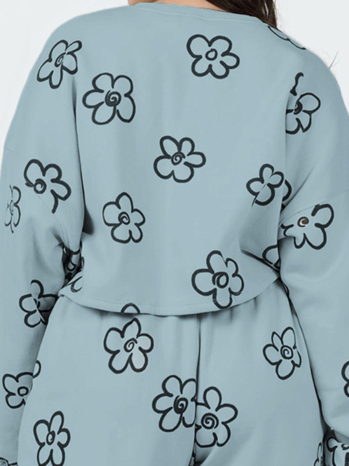 Floral Dropped Shoulder Sweatshirt and Shorts Set BLUE ZONE PLANET