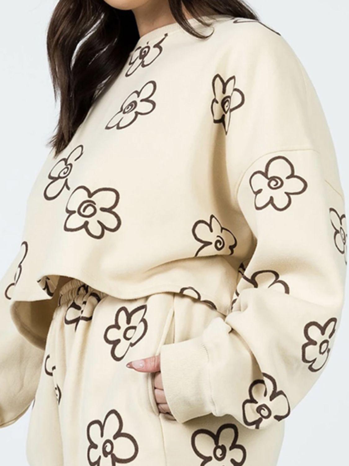 Floral Dropped Shoulder Sweatshirt and Shorts Set BLUE ZONE PLANET