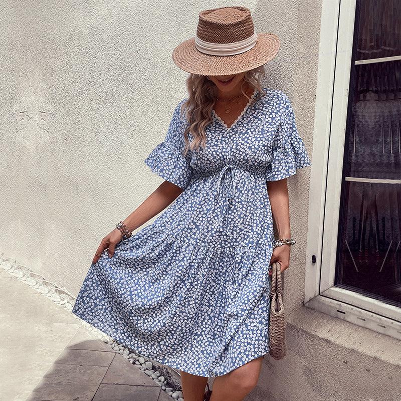 Floral Flounce Sleeve V-Neck Dress BLUE ZONE PLANET