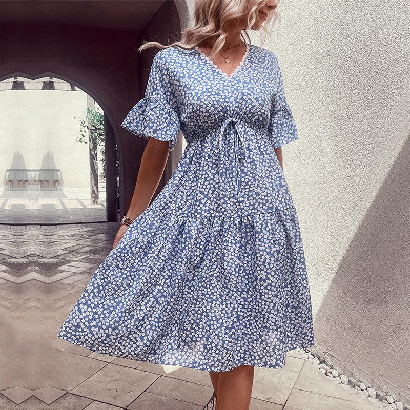 Floral Flounce Sleeve V-Neck Dress BLUE ZONE PLANET