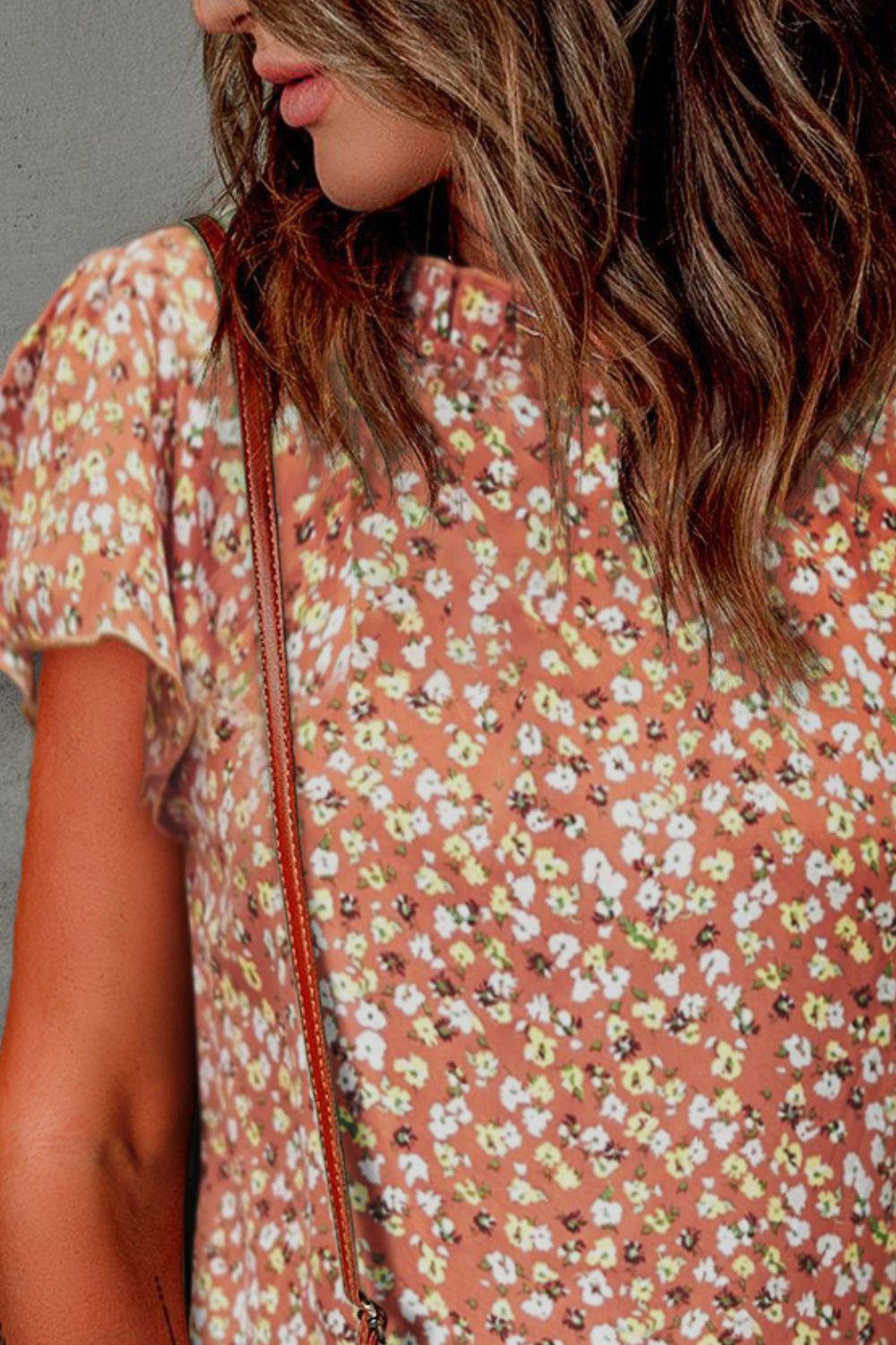 Floral Flutter Sleeve Frill Trim Blouse BLUE ZONE PLANET