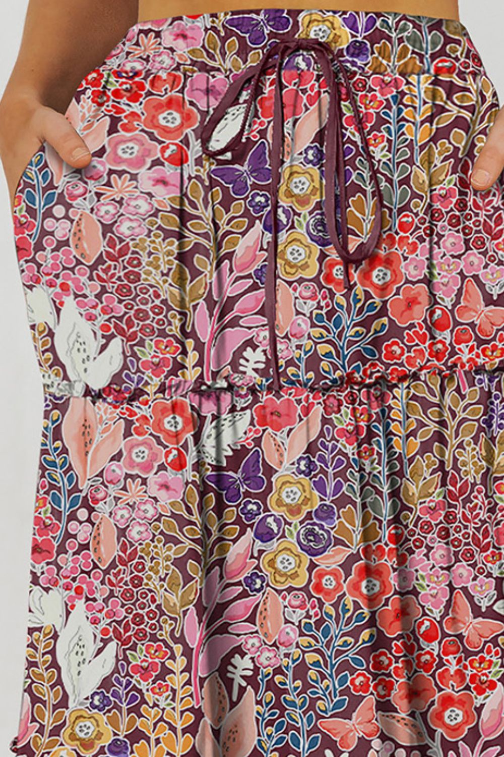 Floral Frill Trim Tiered Maxi Skirt BLUE ZONE PLANET