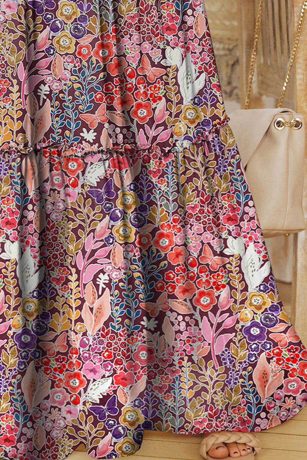 Floral Frill Trim Tiered Maxi Skirt BLUE ZONE PLANET