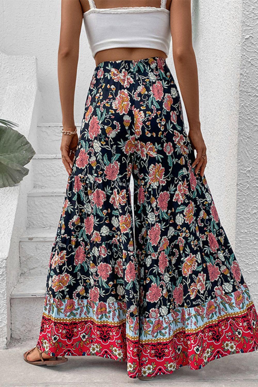 Floral High Waist Palazzo Pants BLUE ZONE PLANET