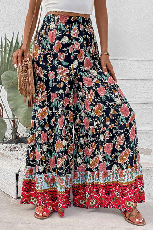 Floral High Waist Palazzo Pants BLUE ZONE PLANET