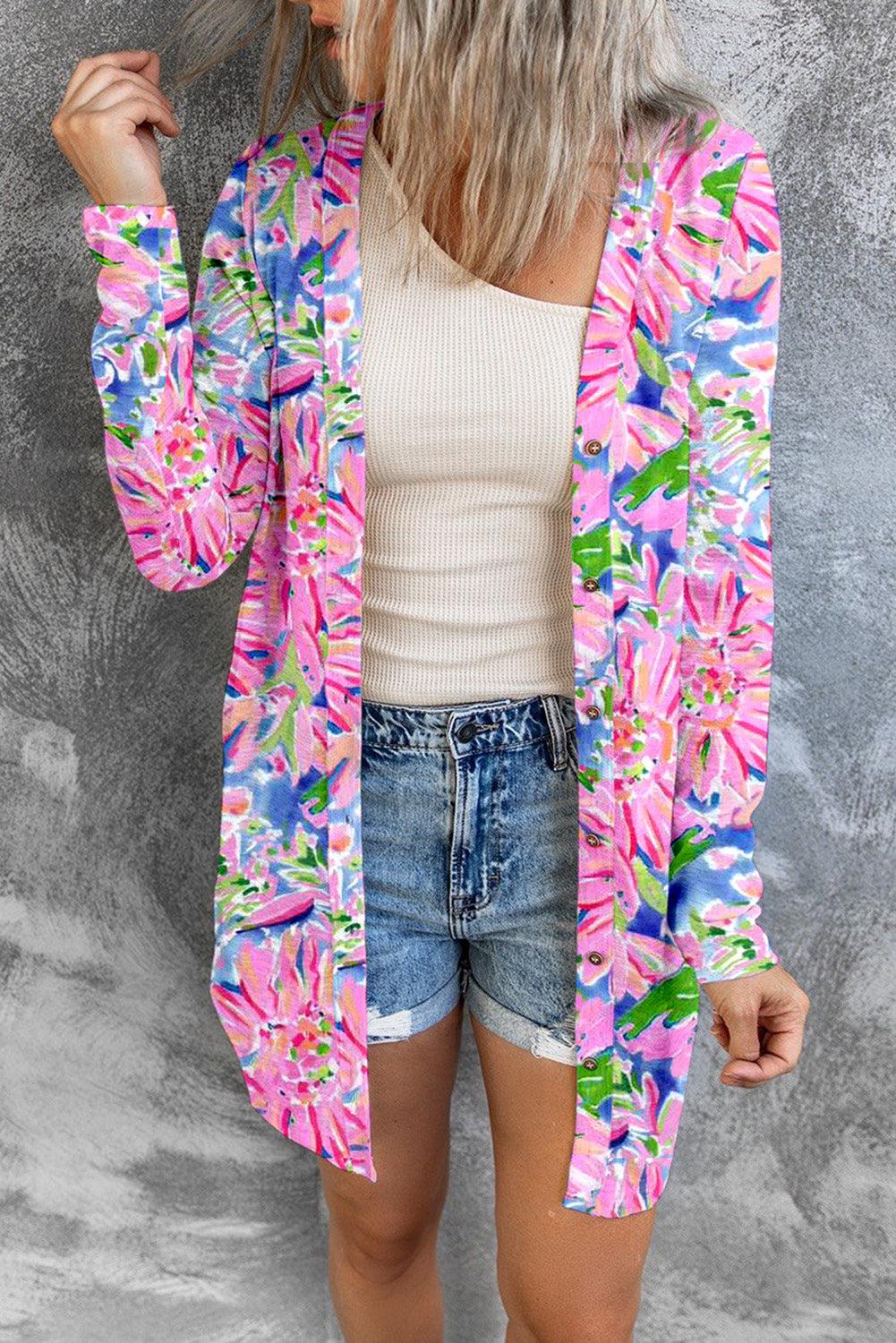 Floral Open Front Long Sleeve Cardigan BLUE ZONE PLANET