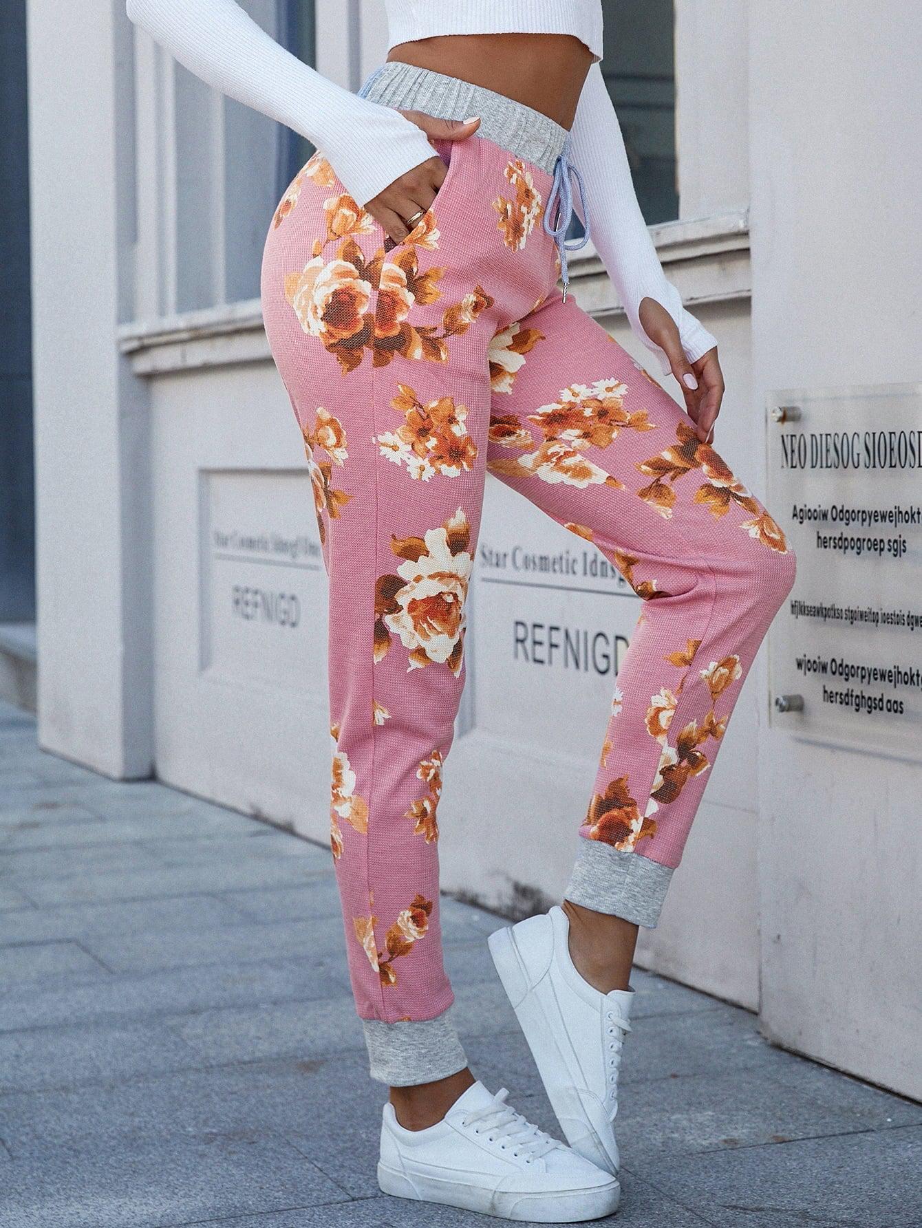 Floral Print Slim Fit Long Pants BLUE ZONE PLANET
