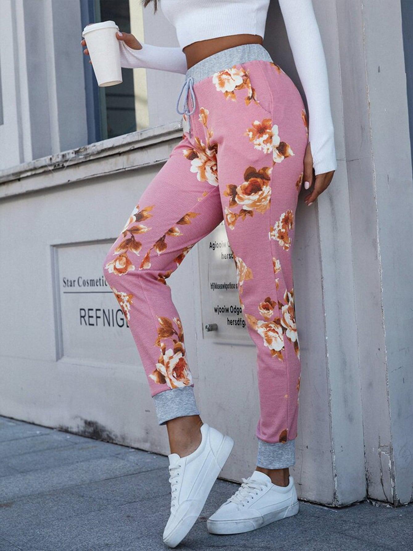 Floral Print Slim Fit Long Pants BLUE ZONE PLANET