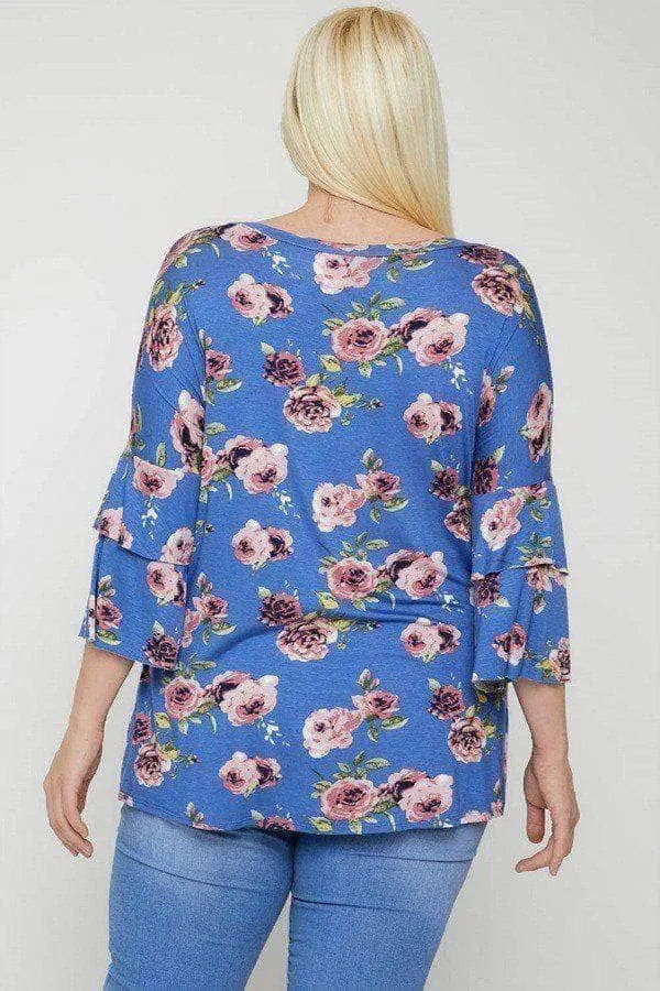 Floral Print Top Blue Zone Planet