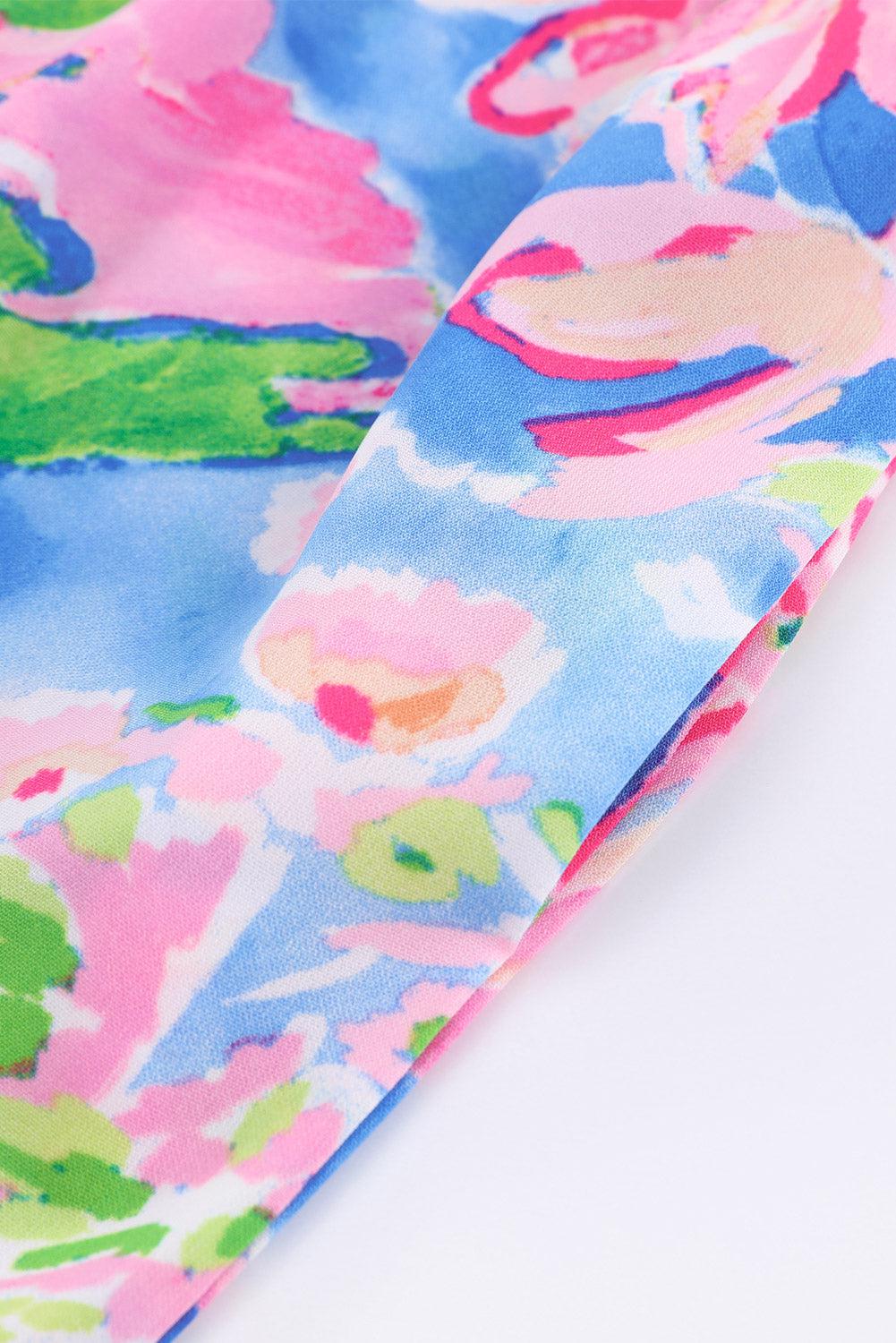 Floral Smocked Square Neck Jumpsuit with Pockets BLUE ZONE PLANET