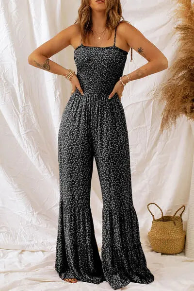 Floral Spaghetti Strap Wide Leg Jumpsuit BLUE ZONE PLANET