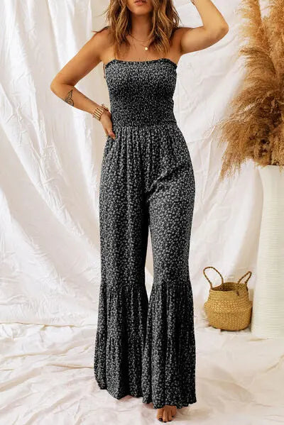 Floral Spaghetti Strap Wide Leg Jumpsuit BLUE ZONE PLANET