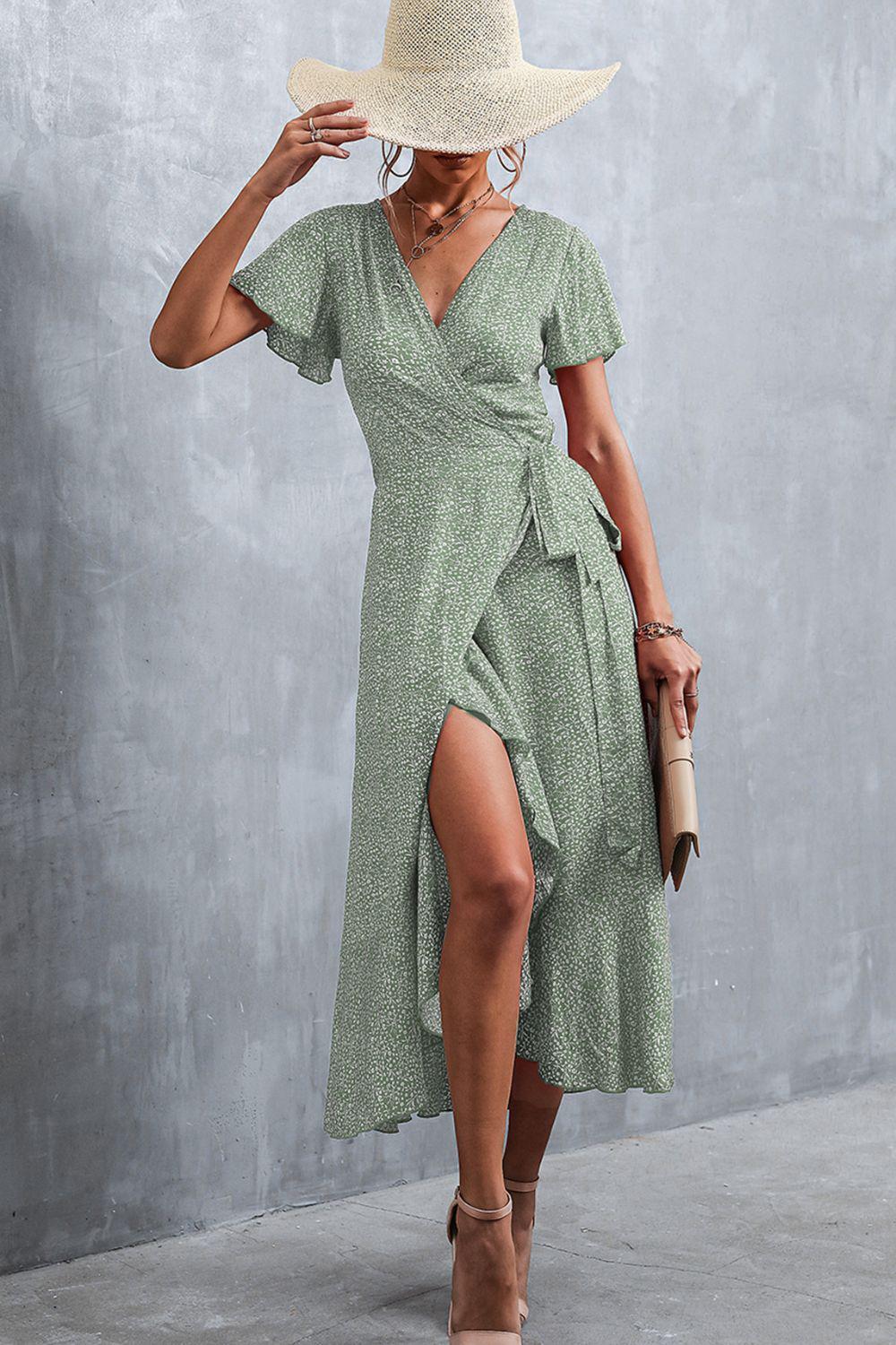 Floral Surplice Neck Tied Midi Dress BLUE ZONE PLANET