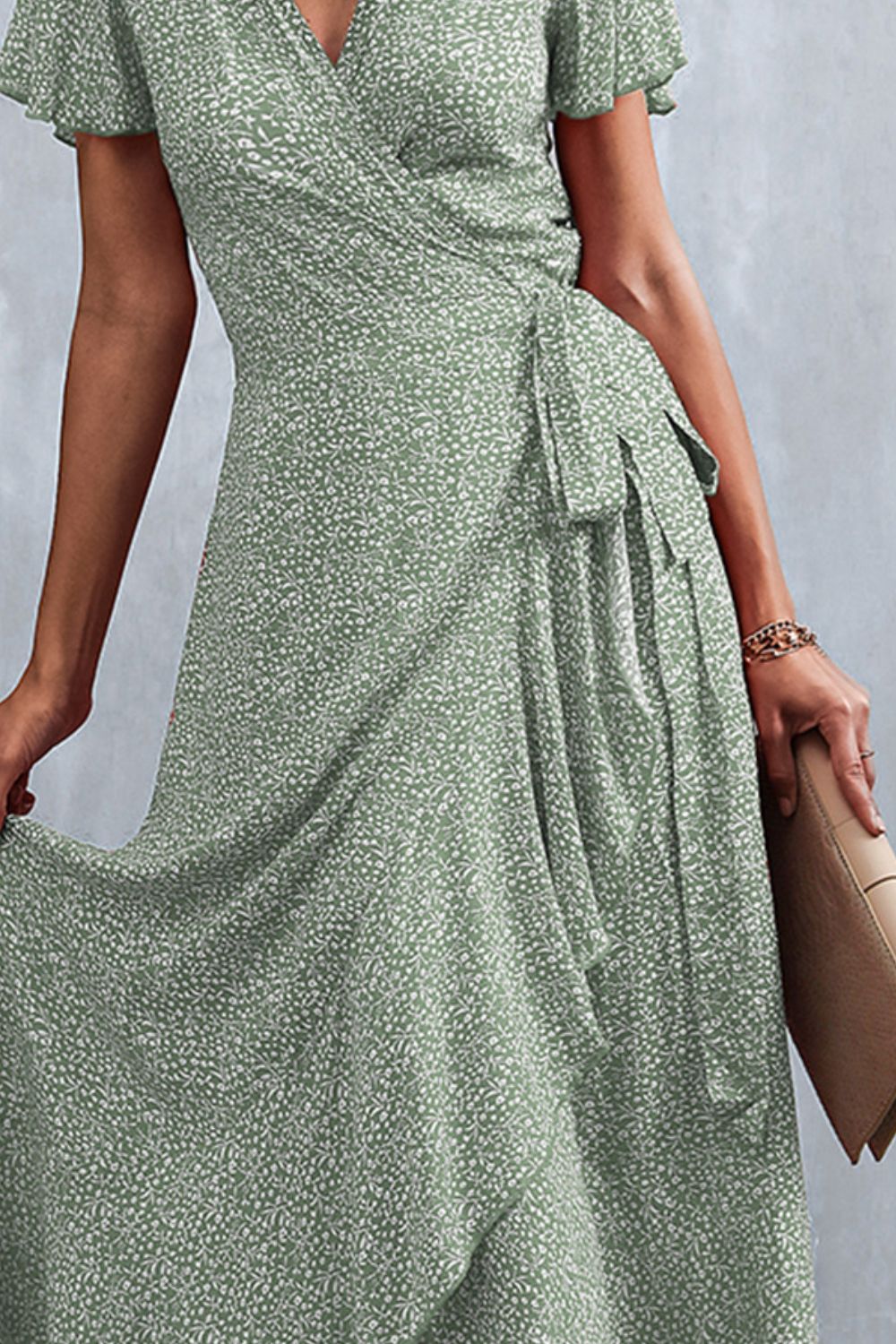 Floral Surplice Neck Tied Midi Dress BLUE ZONE PLANET