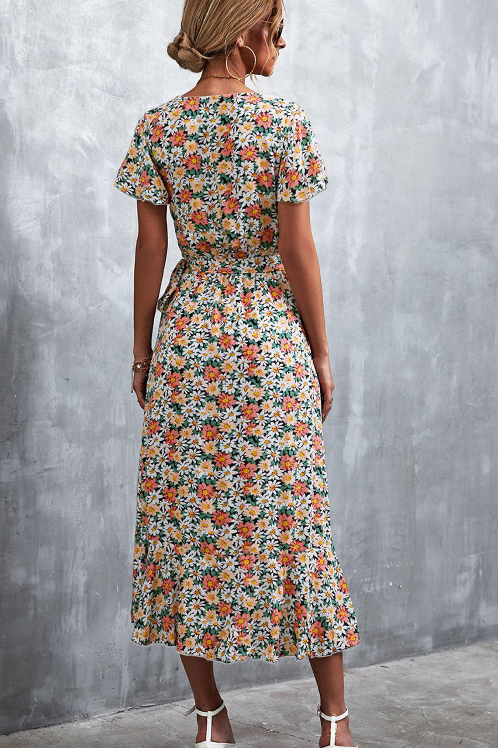 Floral Surplice Neck Tied Midi Dress BLUE ZONE PLANET