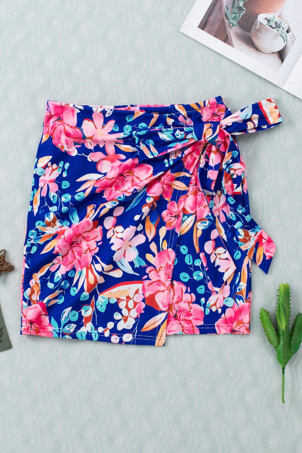 Floral Tied Mini Skirt BLUE ZONE PLANET
