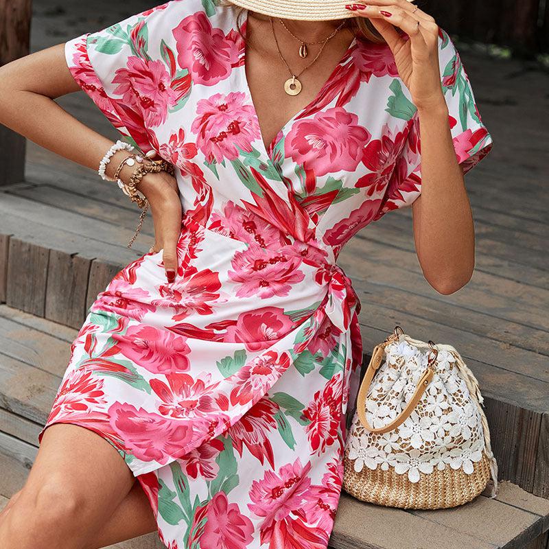 Floral Tied Short Sleeve Mini Dress BLUE ZONE PLANET