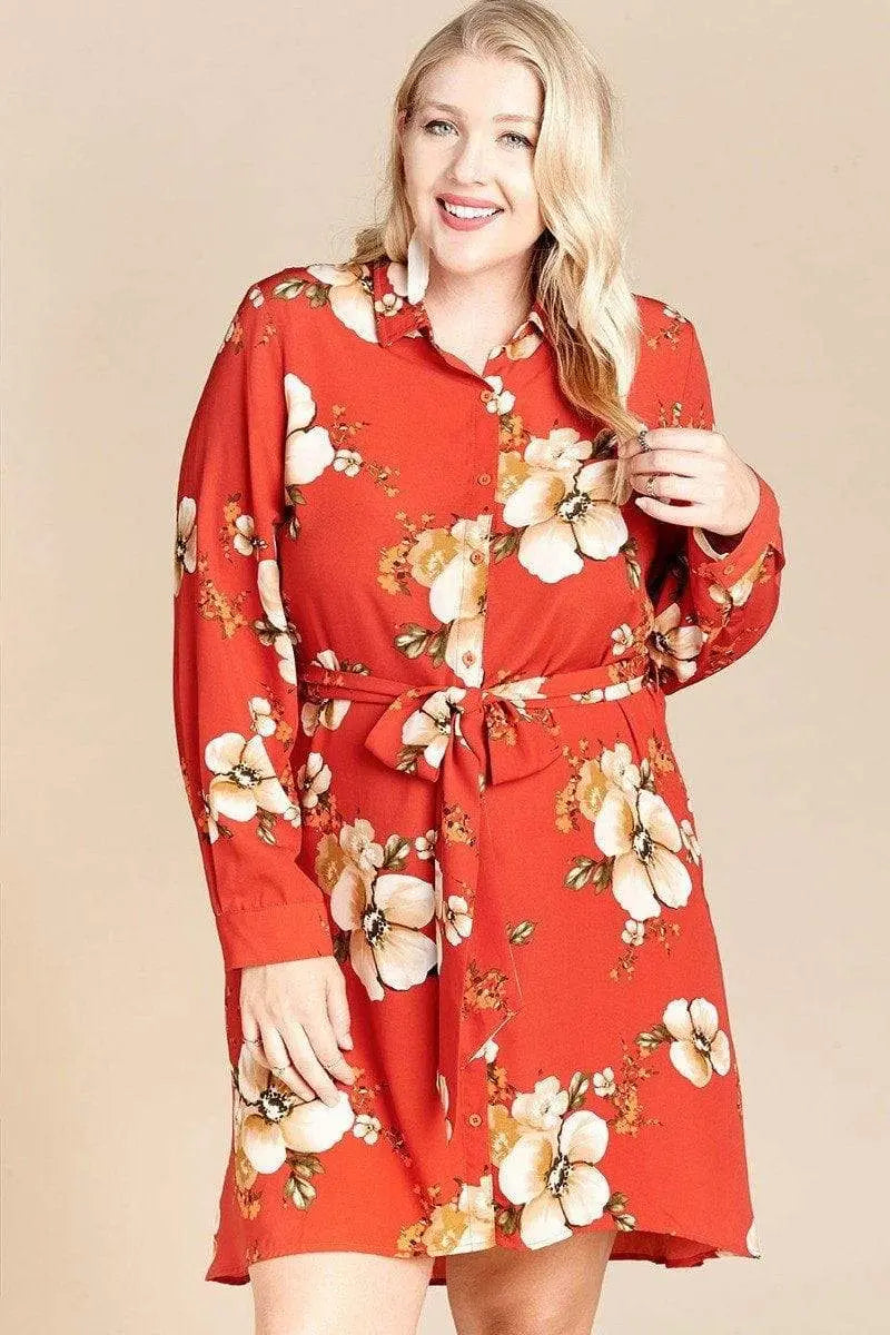 Floral Woven Button-down Collared Shirt Dress Blue Zone Planet