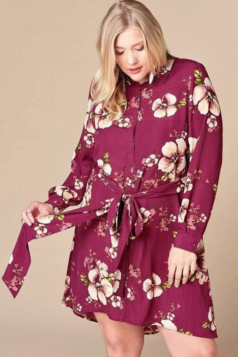 Floral Woven Button-down Collared Shirt Dress Blue Zone Planet