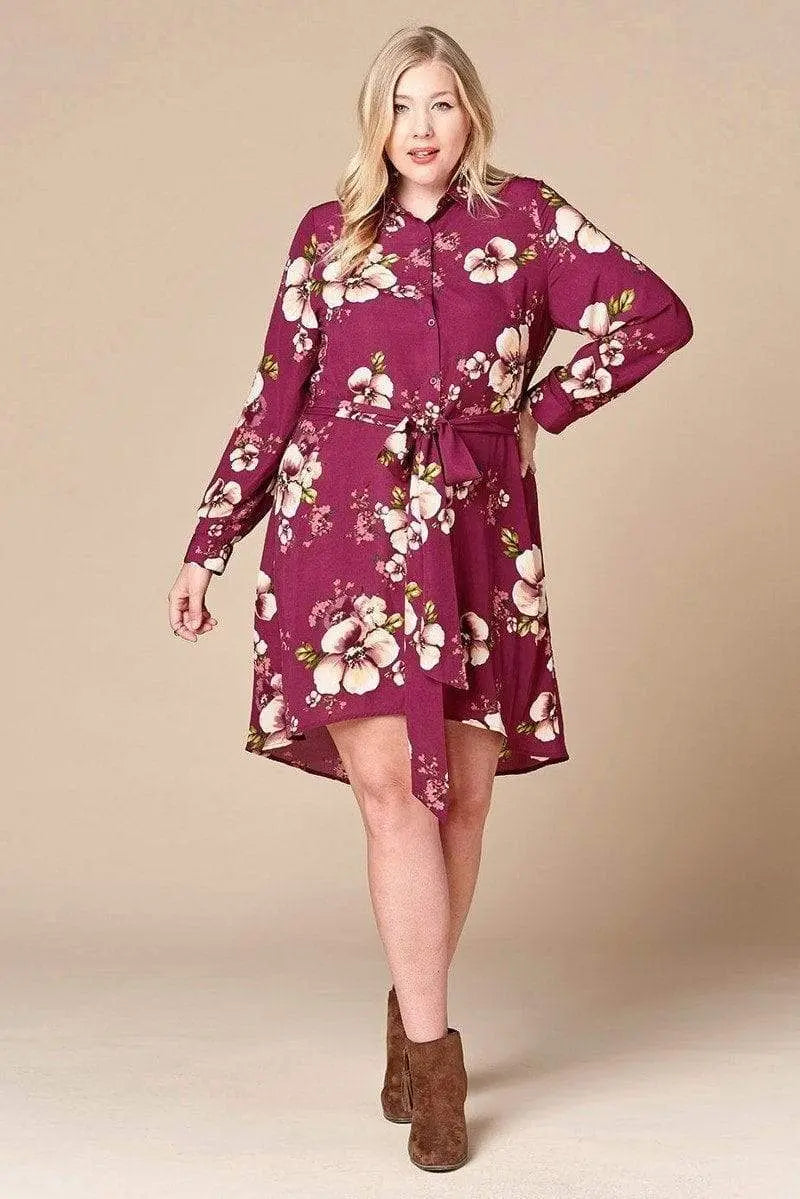 Floral Woven Button-down Collared Shirt Dress Blue Zone Planet