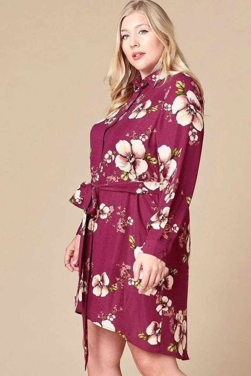 Floral Woven Button-down Collared Shirt Dress Blue Zone Planet