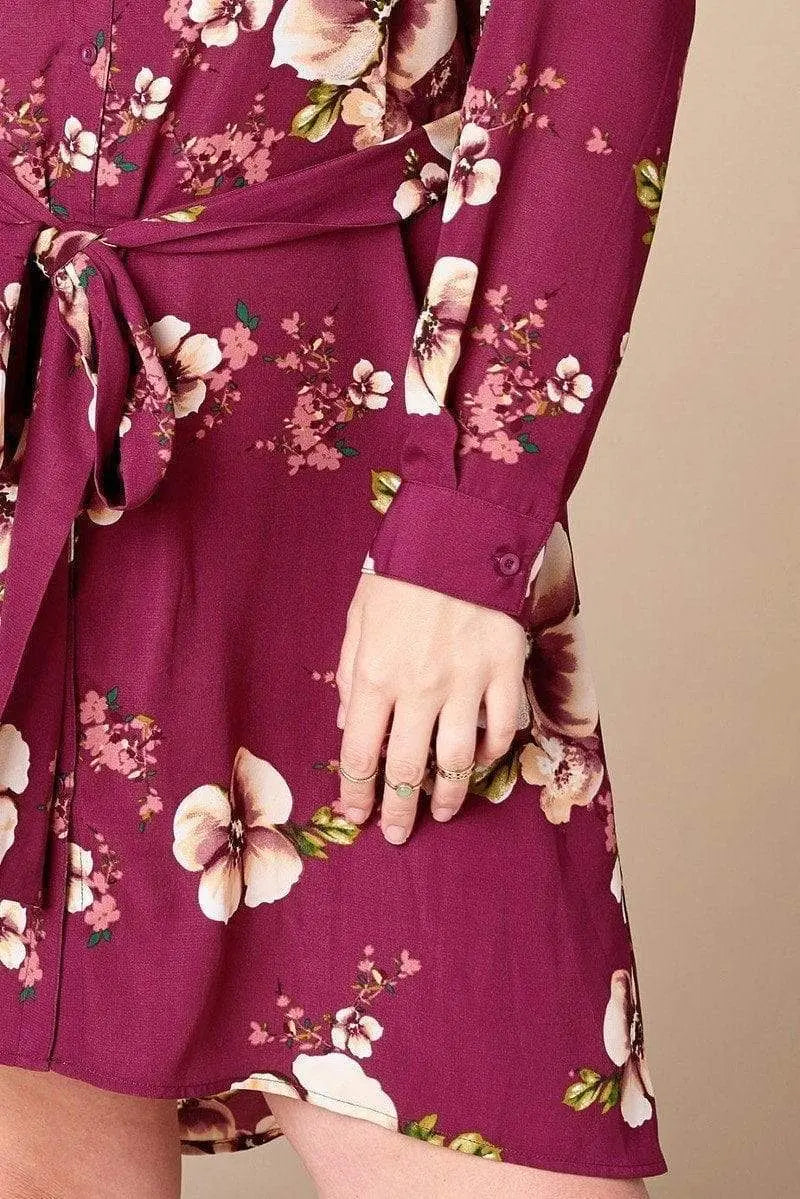 Floral Woven Button-down Collared Shirt Dress Blue Zone Planet