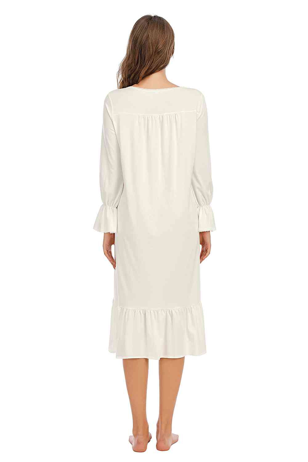 Flounce Sleeve Ruffle Hem Night Dress BLUE ZONE PLANET