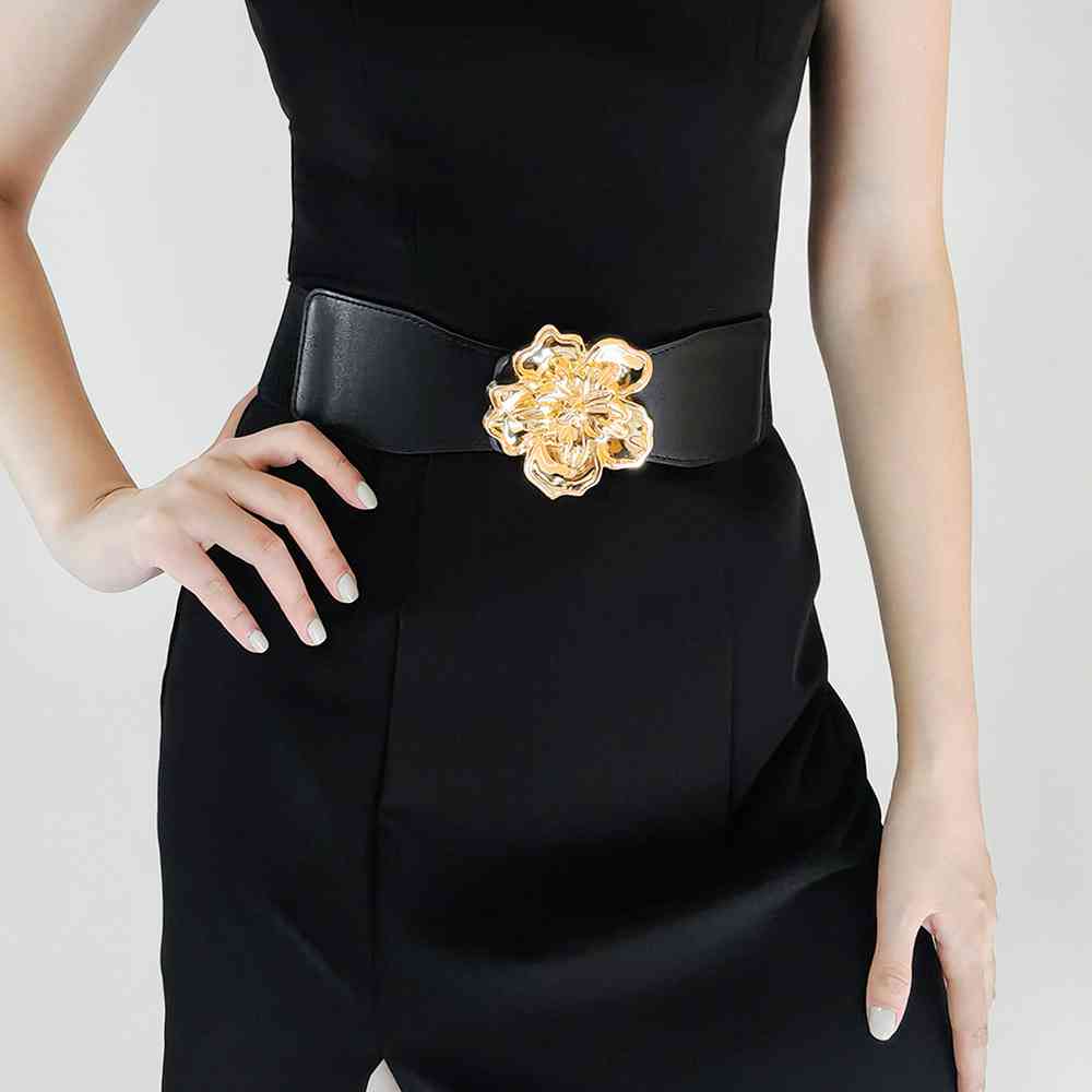 Flower Alloy Buckle Elastic Belt BLUE ZONE PLANET