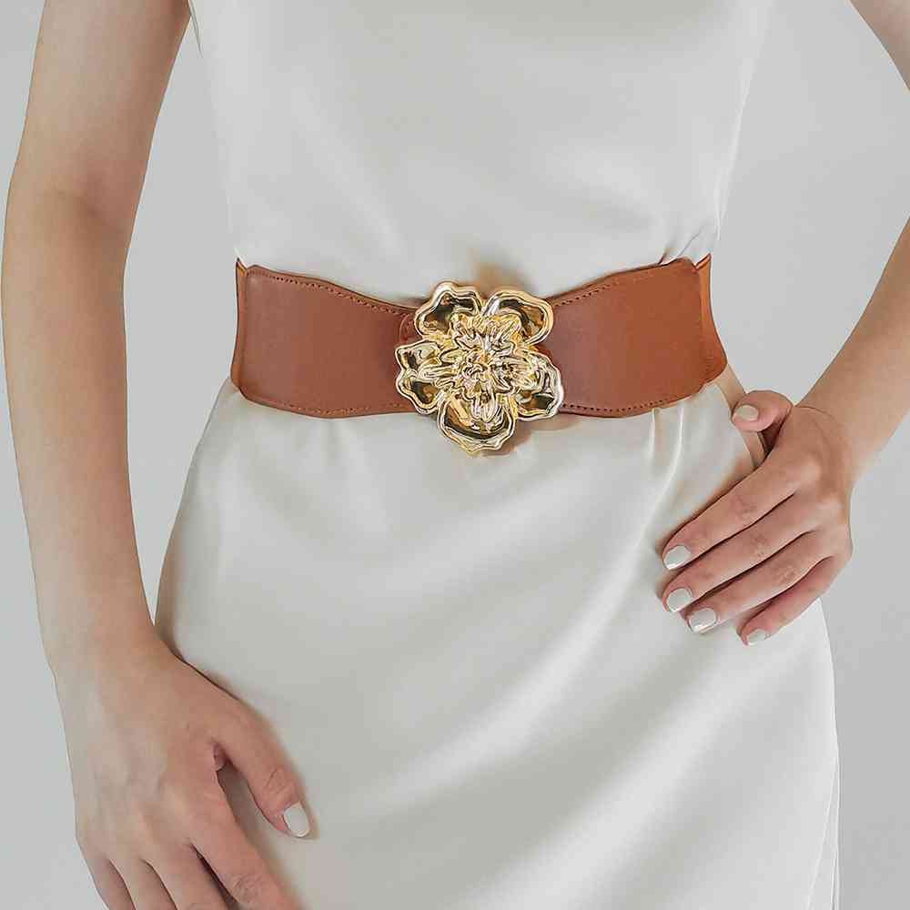 Flower Alloy Buckle Elastic Belt BLUE ZONE PLANET